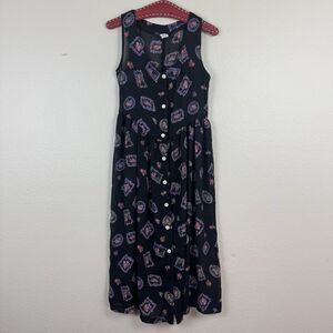 Vintage Fiasco Sleeveless Sheer Floral Chiffon Button Down Midi Dress Multi S